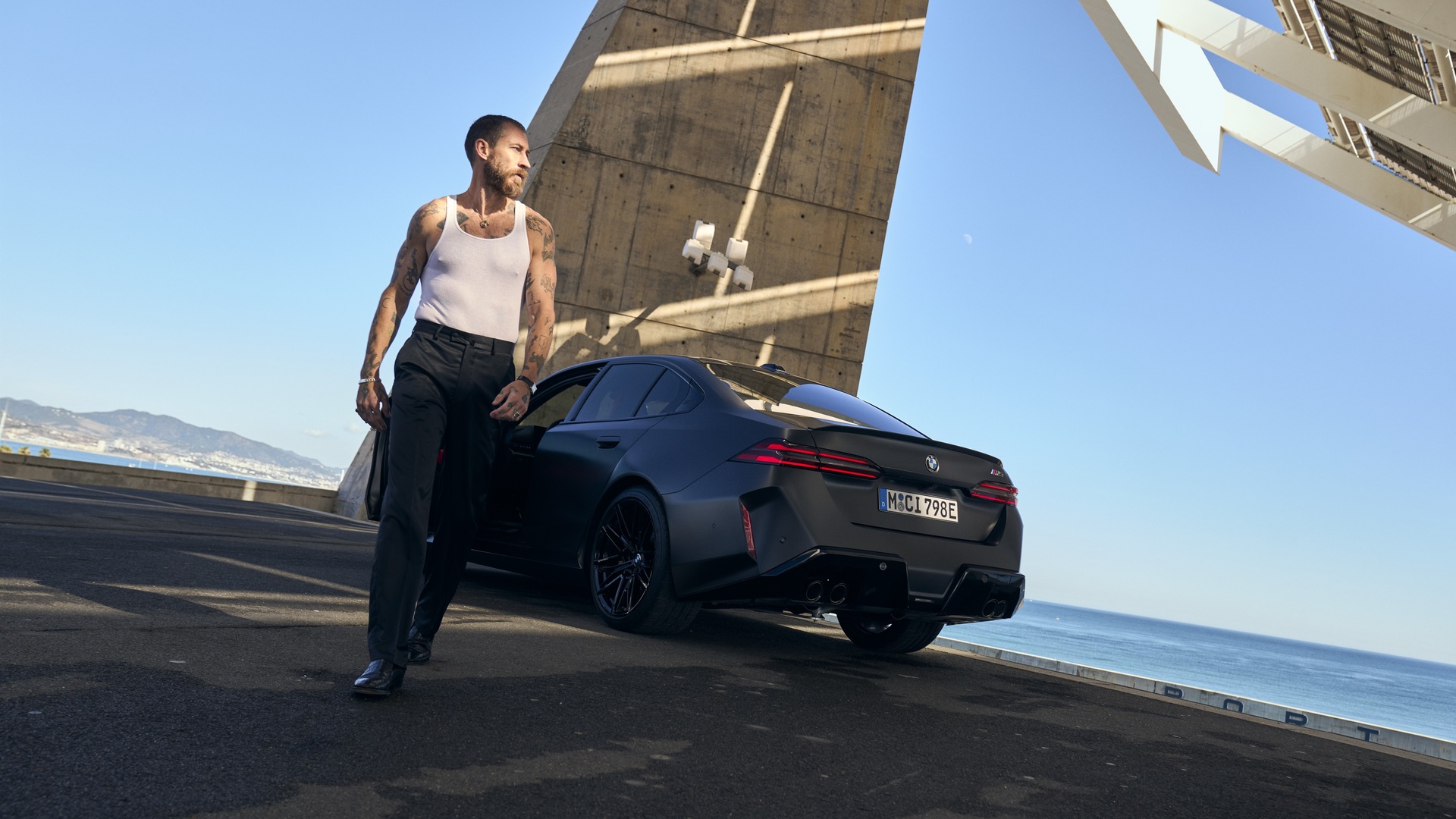 Style icon and designer Justin O’Shea in the new BMW M5.