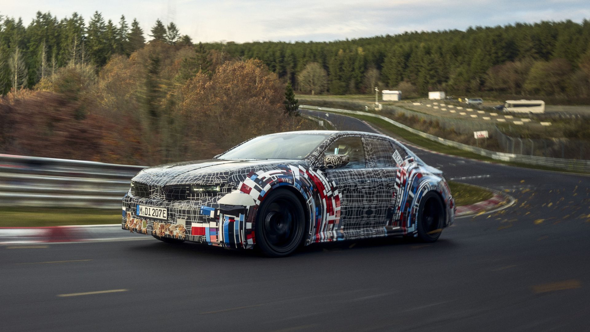The all-electric BMW M prototype during a test drive on the Nürburgring.
